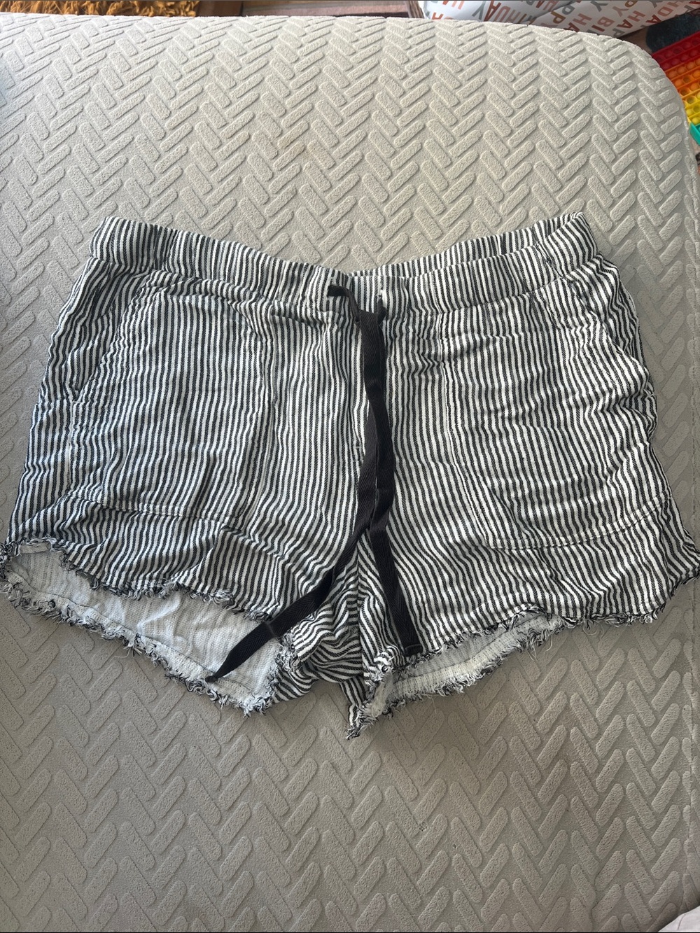 cloth & stone Black and White Striped Drawstring Shorts